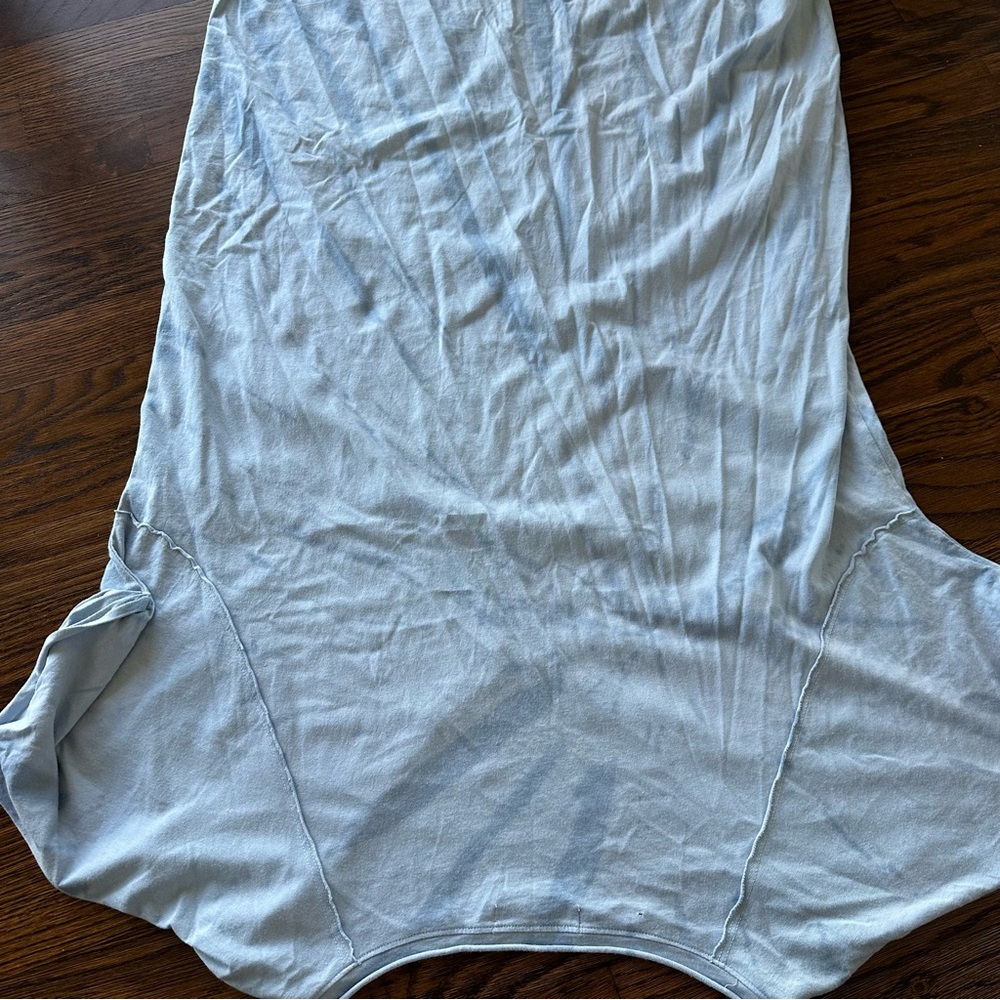 Michael Stars Blue Tie Dye Cotton T-Shirt Dress | Light Blue V-Neck Tee - Picture 8 of 13